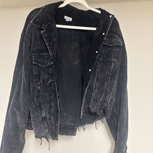 POL Distressed Black Corduroy Jacket